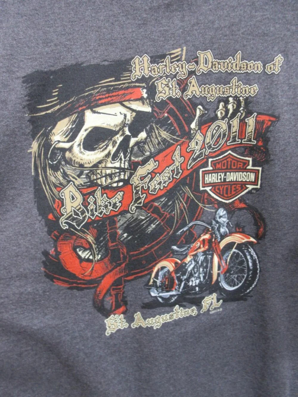 HARLEY-DAVIDSON TEE T-SHIRT SHORT SLEEVE ST AUGUSTINE BIKE FEST 2011 GRAY POCKET
